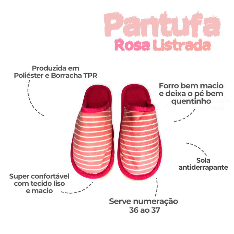 Pantufa Feminina com Listras Pink 36/37