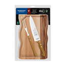 Kit Churrasco Tramontina Com Tábua E Cabos Em Madeira Natural 03 Peças