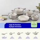 Jogo De Panelas Tramontina Veronese Alumínio Cerâmico Interno E Siliconado Externo 5 Peças Bege