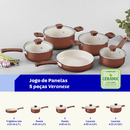 Jogo De Panelas Tramontina Veronese Alumínio Cerâmico Interno E Siliconado Externo 5 Peças Argila