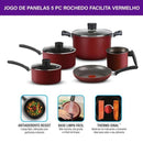 Jogo de Panelas Rochedo Facilita Vermelho 5 Peças - CXM / 2