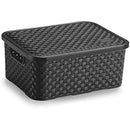 Caixa Plástica Multiuso Rattan Com Tampa Preto Pequena 4l