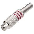 PLUG ESPECIAL JACK RCA FEMEA METÁLICO NÍQUEL VERMELHO COM MOLA - PC / 10