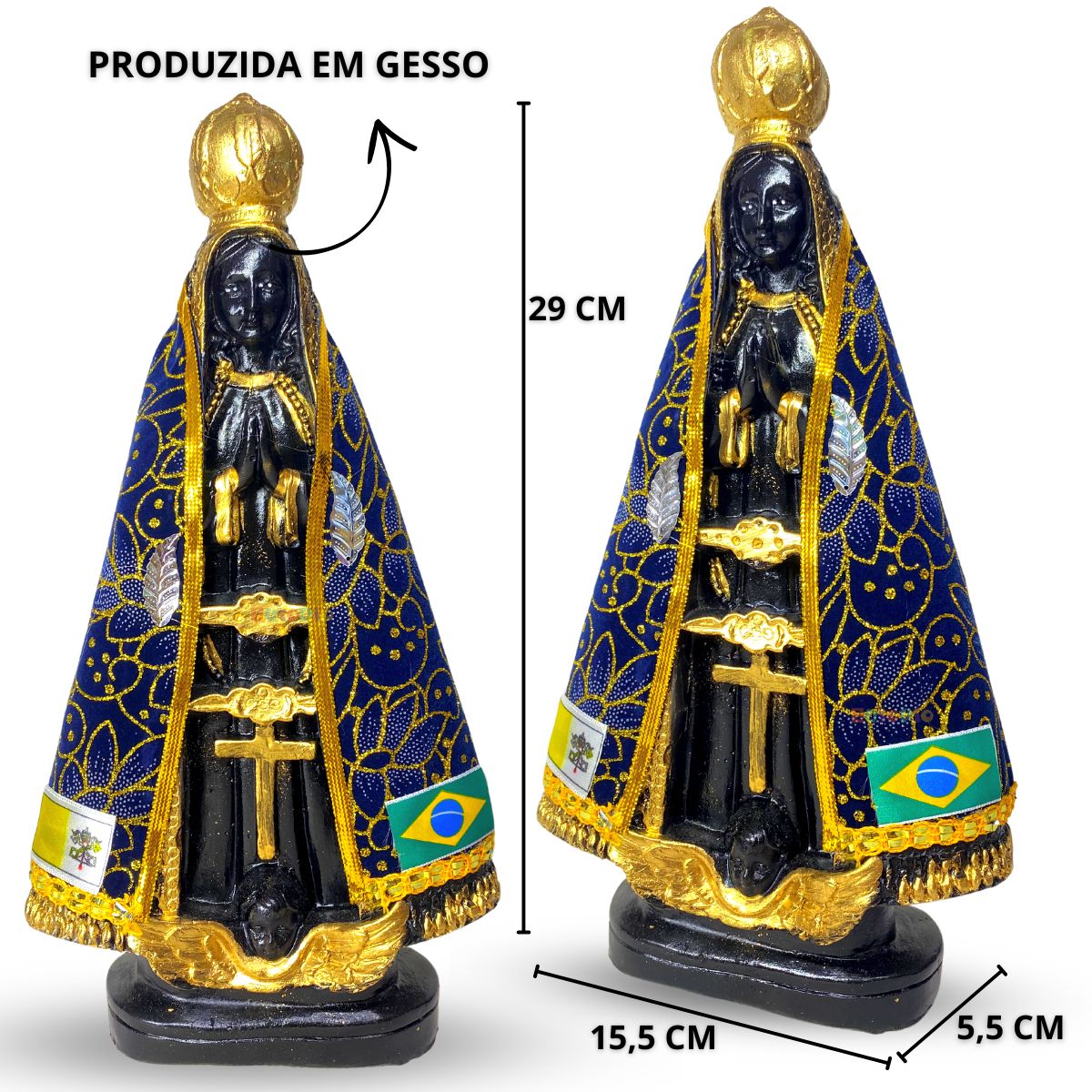 Imagem De Nossa Senhora Aparecida Em Gesso Manto De Veludo