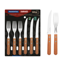 Jogo De Talheres Tramontina Churrasco Com Cabos De Madeira Natural 12 Peças