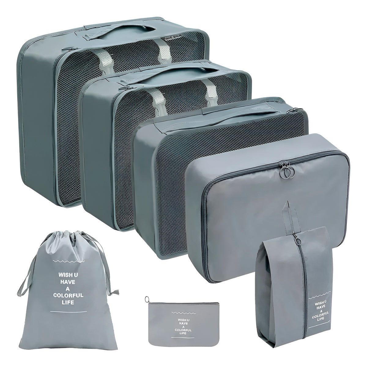 Kit 7 Peças Necessaire Organizadores Cor:cinza