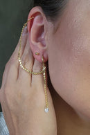 Brinco Argolinha Corrente Com Ponto De Luz E Piercing Fake Banhado Em Ouro 18k Cor:dourado