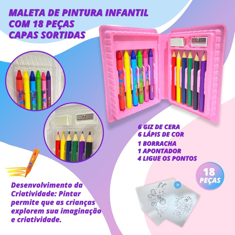 Maleta De Pintura Infantil Estojo 18 Peças Para Colorir