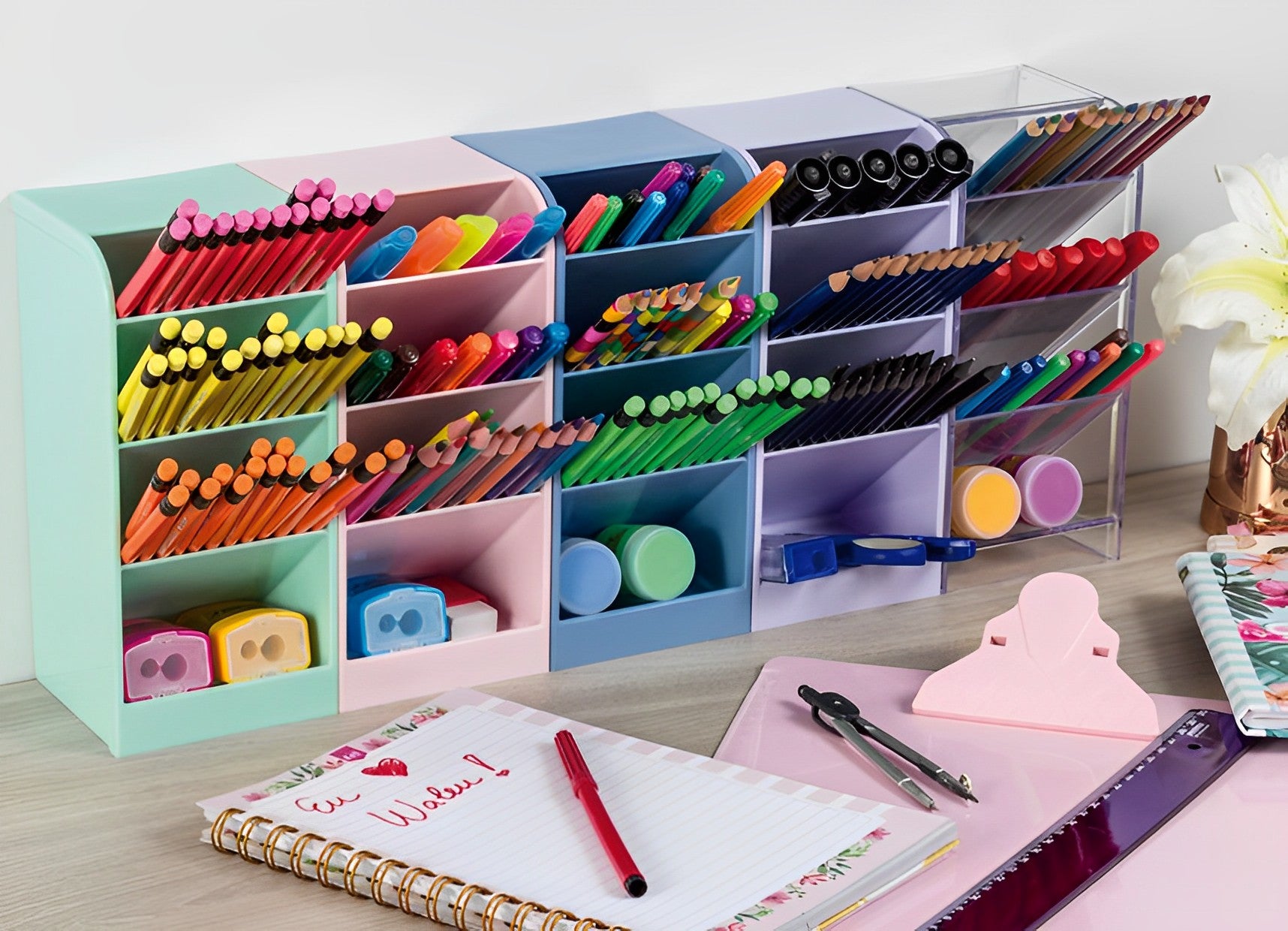 Organizador De Mesa Escritório Escolar Porta Canetas Waleu
