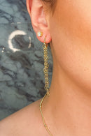 Brinco Argolinha Com Corrente De Coração Banhado Em Ouro 18k Cor:dourado