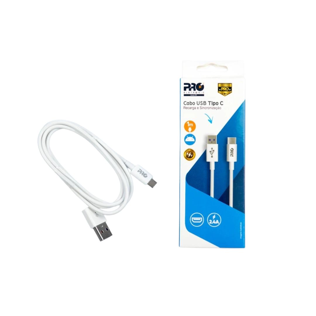 Cabo Carregador Usb Type C 3.0a 1m Caus-100c Branco  Proeletronic