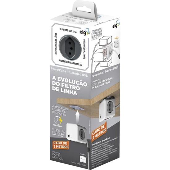 Adaptador Benjamim Múltiplo Powercube PWC-X4U/3M Bivolt ELG