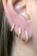 Trio De Brincos De Argolinha Com Fio Lateral Banhado Em Ouro 18k Cor:dourado