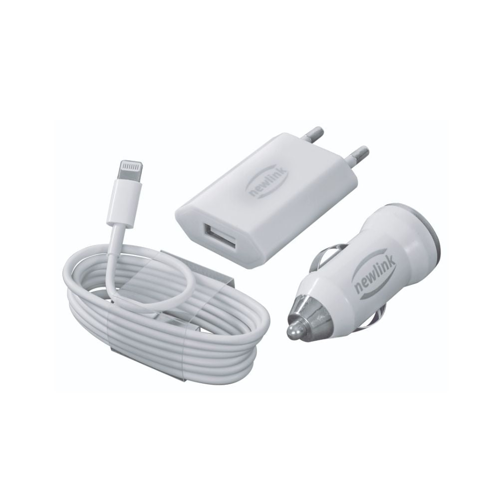 Kit Carregador Automotivo + Carregador Iphone C/ 1 Entrada Usb 1a Kt200 Newlink