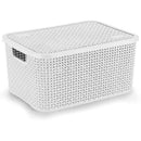 Caixa Plástica Multiuso Rattan Com Tampa Branco G 16l