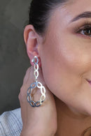 Brinco Com Fio E Círculo Com Arcos Banhado Em Ródio Branco Cor:branco