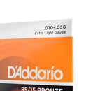 Cordas Para Violão Aço D Addario Bronze 85/15 Ez900-b .010-.050 Com Corda Extra Pl010
