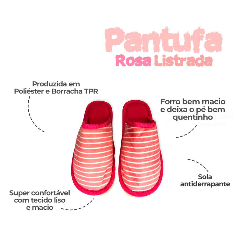 Pantufa Feminina com Listras Pink 40/41