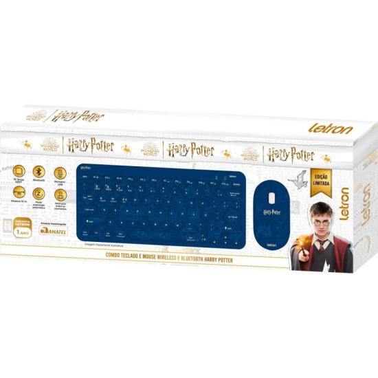 Kit Teclado e Mouse Sem Fio Letron Harry Potter Azul