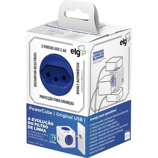 Adaptador Benjamim Múltiplo Com USB Powercube PWC-R5 Bivolt ELG