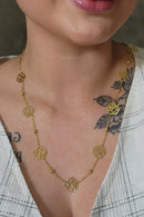 Colar Longo Com Bolinha E Flor Banhado Em Ouro 18k Cor:dourado