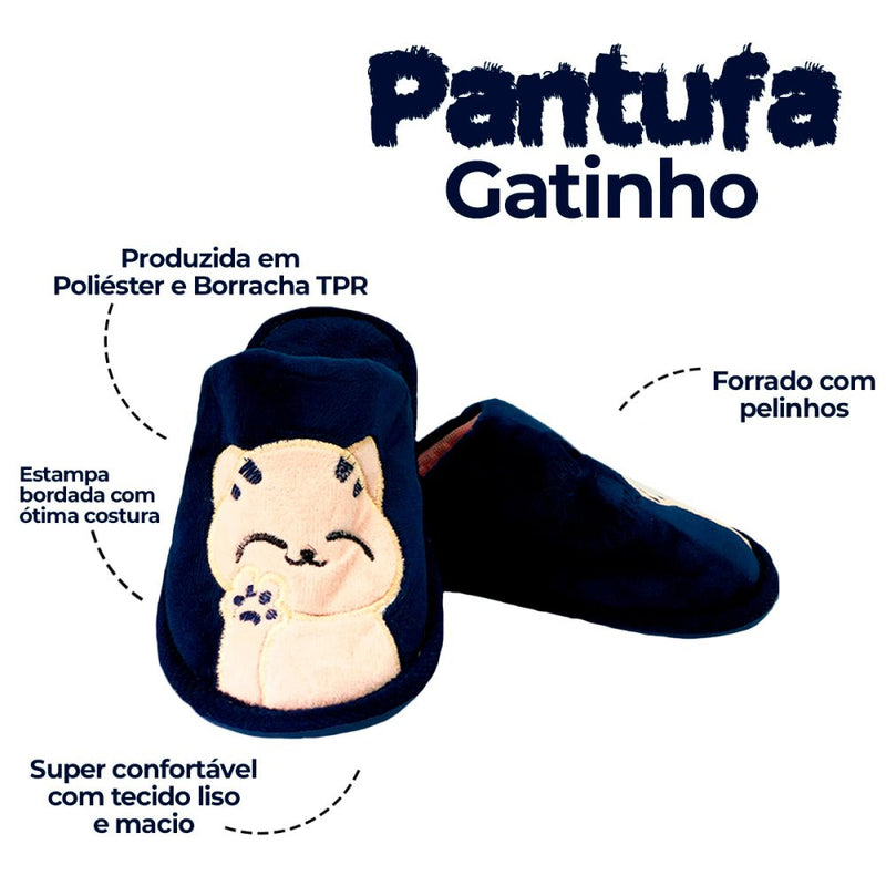 Pantufa Gatinho Infantil Azul Tam. 32/33