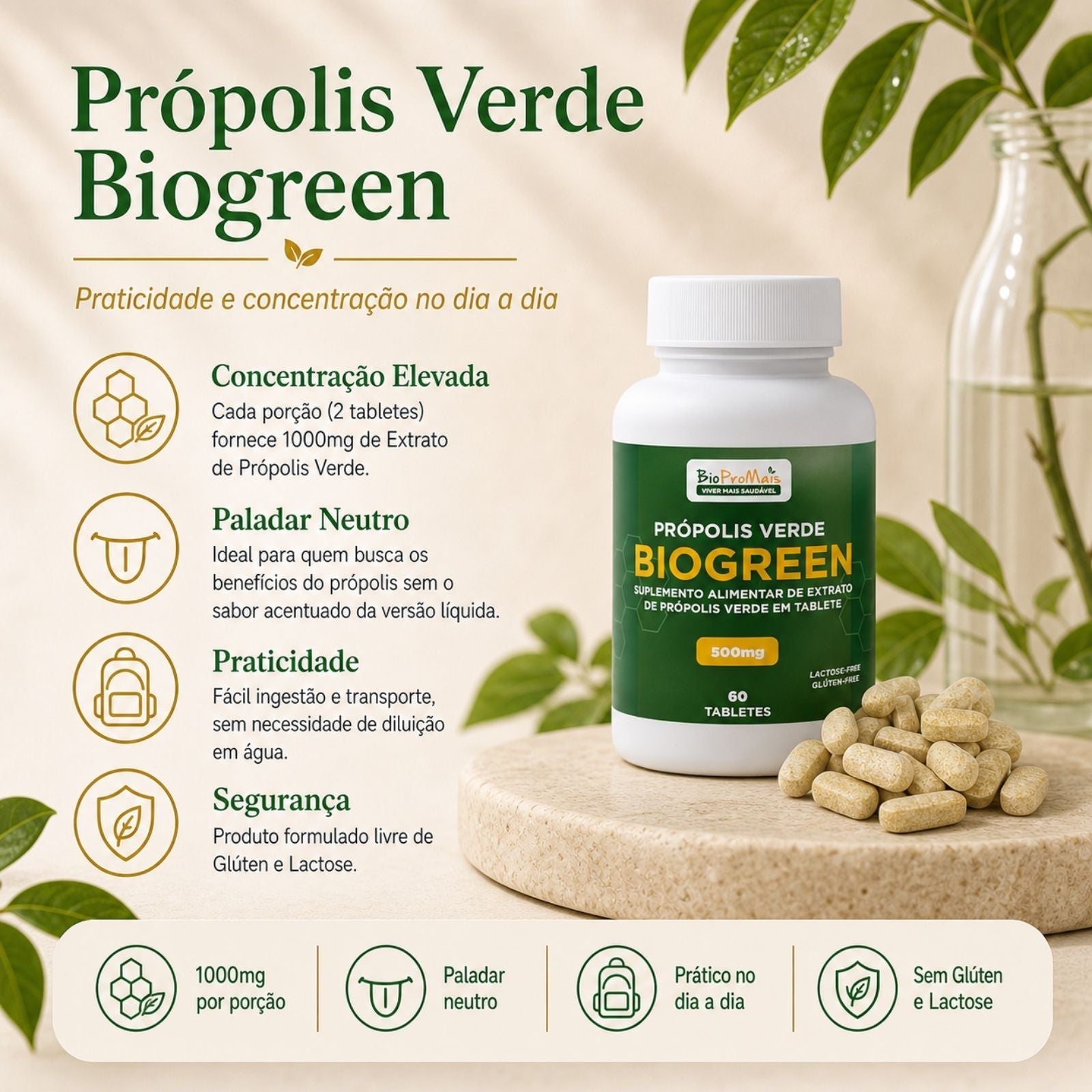 Biopromais Biogreen Propolis Verde Em Tabletes (60 Tabletes) - UN / 60