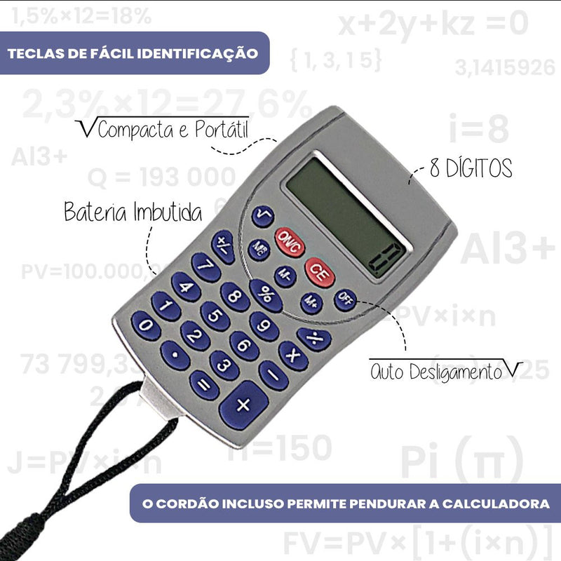 Calculadora Portátil de 8  Digitos com Cordão para Pendurar