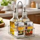Conjunto Galheteiro 5 Peças Suporte Aço Inox Vidro