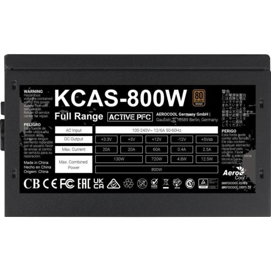 Fonte Gamer ATX Aerocool KCAS 800W 80 Plus Full Range APFC