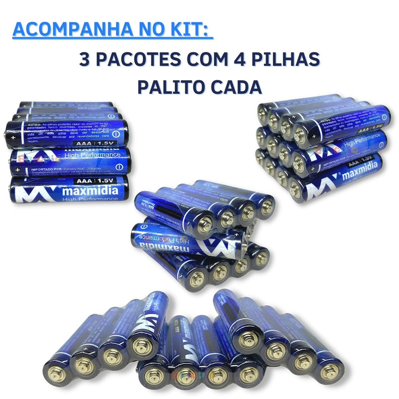 Kit 12 Pilhas Aa Normal Comum Aaa Palito 3 Cartelas C/4 Un