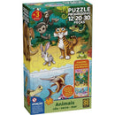 Quebra-cabeça Cartonado Animais Céu, Terra E Mar - Puzzle Progressivo 12/20/30 Peças