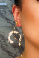 Brinco Argola Média Olho Grego Banhado Em Ouro 18k Cor:dourado