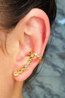 Brinco Ear Cuff Com Piercing Fake E Zircônias Colorida Banhado Em Ouro 18k Cor:dourado