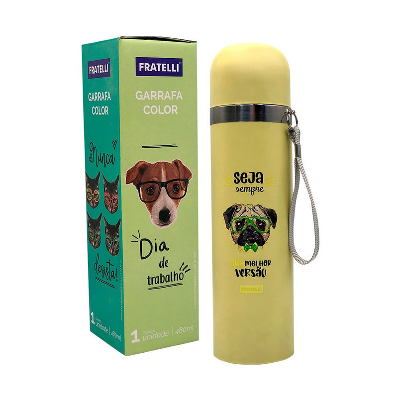 Garrafa Color Estampa Pet Inox 480ml - Amarelo