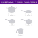 Jogo de Panelas Rochedo Facilita Vermelho 5 Peças - CXM / 2