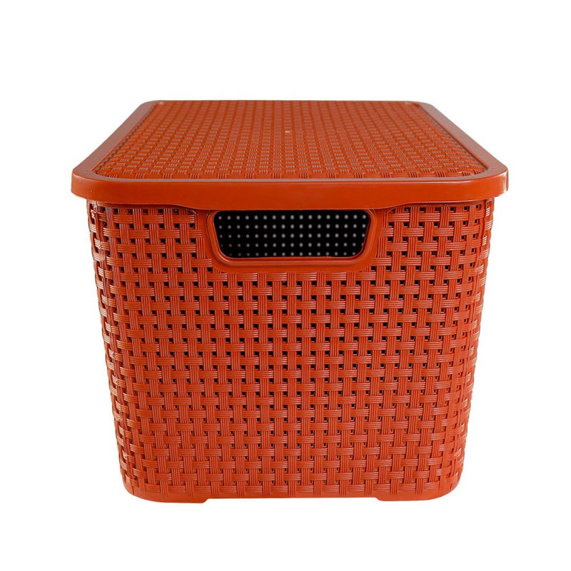 Caixa Organizadora Rattan Cesto Terracota com Tampa 7 Litros