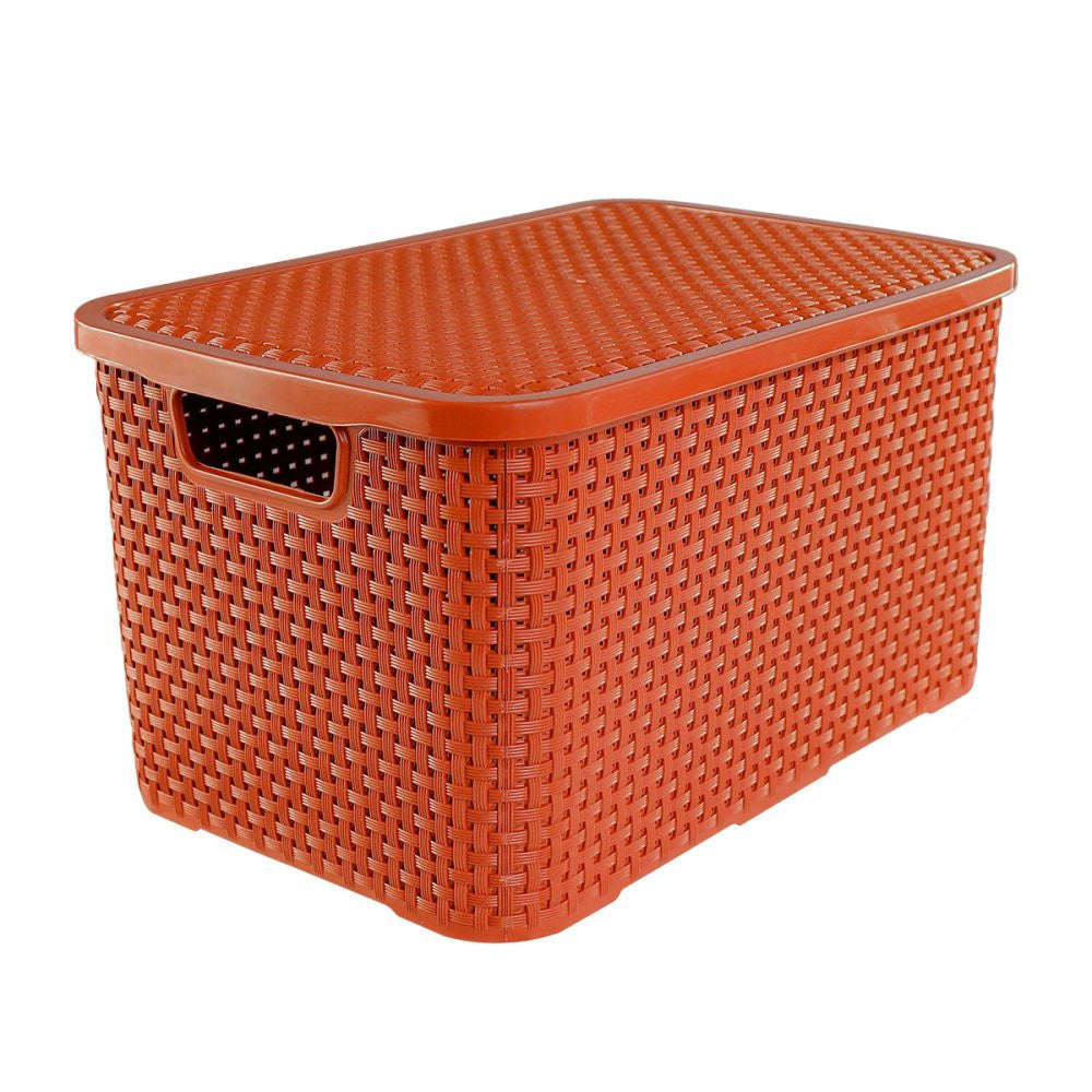 Caixa Organizadora Rattan Cesto com Tampa 15 Litros Terracota