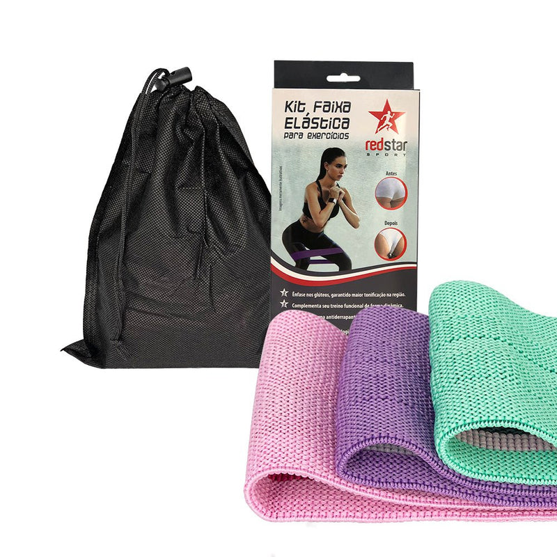 Kit de 3 Faixas Elásticas para Exercícios com 3 Níveis de Resistência