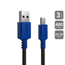 Cabo Micro Usb Para Usb A 2.0 - Conector Azul - P/ Ps4 - 3m - Nylon - Pmuan-3a