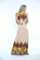 Vestido Longo Viscolycra Madrid Estampado Bege