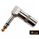 Conector P10 Stereo Metal 90 Graus Ponta Gold 10 Unidades