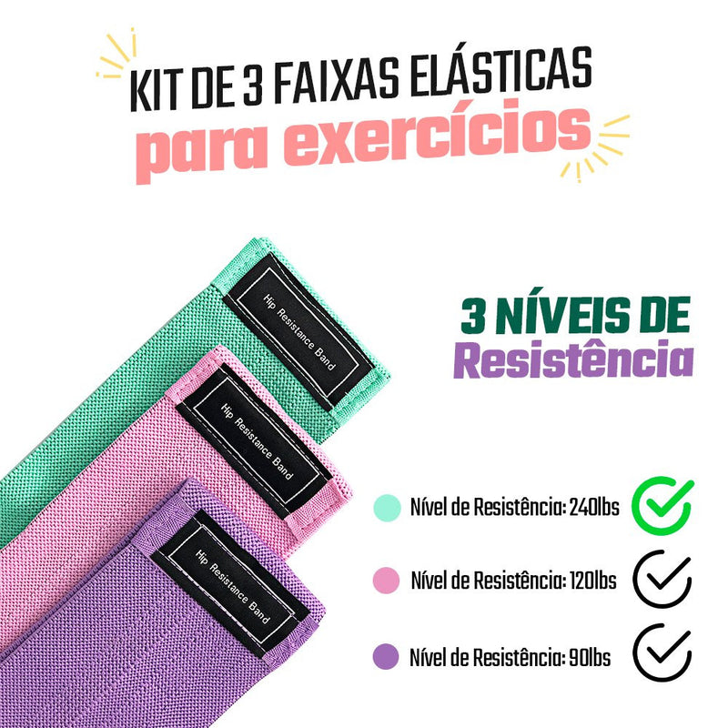 Kit de 3 Faixas Elásticas para Exercícios com 3 Níveis de Resistência