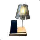 Abajur Luminária Mesa Ripado Suporte Celular Madeira Natural