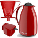 Kit Garrafa Termica Café Prático com Açucareiro com Colher e Suporte para Filtro - Vermelha