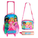 Kit Estojo, Lancheira E Mochila Princesa De Rodinhas Rosa