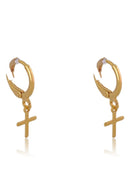 Brinco Argolinha Com Cruz Banhado Em Ouro 18k Cor:dourado
