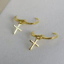 Brinco Argolinha Com Cruz Banhado Em Ouro 18k Cor:dourado