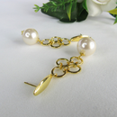 Brinco Grande De Fio Com Circulo Dourado E Pérola Banhado Em Ouro 18k Cor: Dourado