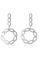 Brinco Com Fio E Círculo Com Arcos Banhado Em Ródio Branco Cor:branco